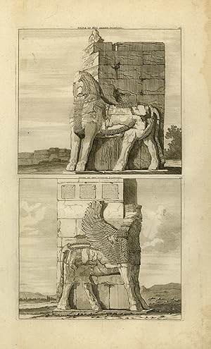 Antique Print-View of two large entrance statues in Persepolis-De Bruyn-1711