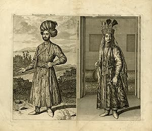 Antique Print-Genre-fashion-costume-A Persian male and female-De Bruyn-1711