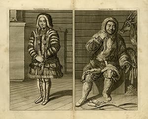 Antique Print-Fashion-Samojed man and woman in traditional costume-De Bruyn-1711
