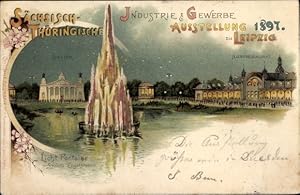 Litho Leipzig, Industrie und Gewerbe Ausstellung 1897, Theater, Licht Fontaine, Hauptrestaurant