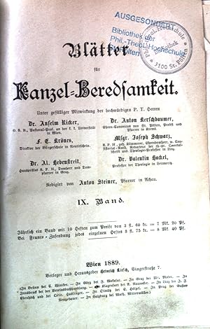 Imagen del vendedor de Bltter fr Kanzel-Beredsamkeit./ Predigt-Materialien. a la venta por books4less (Versandantiquariat Petra Gros GmbH & Co. KG)