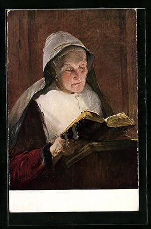 Bild des Verkufers fr Ansichtskarte ltere Frau liest die Bibel, Religion zum Verkauf von Bartko-Reher