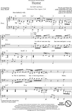 Bild des Verkufers fr Michael Buble Home (Sab) Chor zum Verkauf von WeBuyBooks