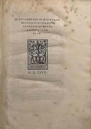 Il Decamerone di M. Giovanni Boccaccio nuovamente corretto et con diligentia stampato.