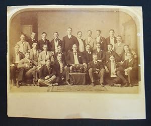 Late 19th-Century Sepia Photograph of Group of Young New York Stockbrokers? with Statue of Bull