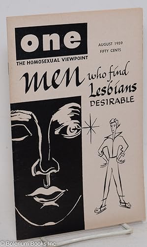 Image du vendeur pour ONE Magazine; the homosexual viewpoint; vol. 7, #8, August 1959; Men who find lesbians desirable mis en vente par Bolerium Books Inc.