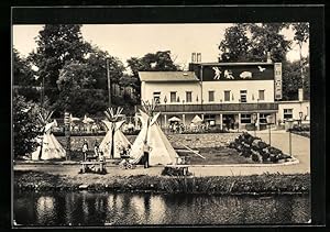 Bild des Verkufers fr Ansichtskarte Bernburg /Saale, HO-Eiscafe Brenburg mit Indianerdorf zum Verkauf von Bartko-Reher