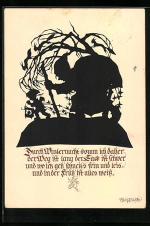 Bild des Verkufers fr Knstler-Ansichtskarte Georg Plischke: Durch Winternacht komm ich daher., Schattenbild zum Verkauf von Bartko-Reher