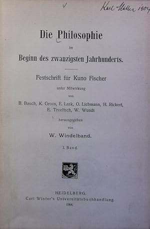 Bild des Verkufers fr Die Philosophie im Beginn des zwanzigsten Jahrhunderts ; Bd. 1. zum Verkauf von Antiquariat Bookfarm