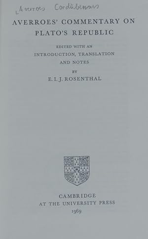 Imagen del vendedor de Averroes' commentary on Plato's Republic. University of Cambridge oriental publications ; 1. a la venta por Antiquariat Bookfarm