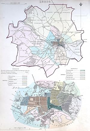 Antique Map LEEDS, YORKSHIRE, City Street Plan, Dawson Original 1832