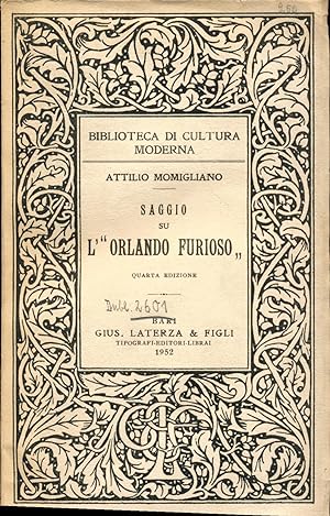 Bild des Verkufers fr Saggio su l' "Orlando Furioso" zum Verkauf von Augusta-Antiquariat GbR