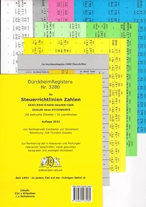 Bild des Verkufers fr DrckheimRegister STEUERRICHTLINIEN OHNE Stichworte, Wichtige Gesetze und  : 246 Registeretiketten (sog. Griffregister) STEUERRICHTLINIEN nur  und Zahlen OHNE Stichworte  Fr AEAO-EStR-ErbStR-GewStR-UStR  Mit den wichtigsten Gesetzen und Paragrafen In jedem Fall auf der richtigen Seite zum Verkauf von Smartbuy