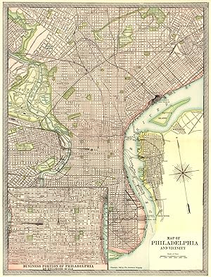 Map of Philadelphia and Vicinity; Inset Map of Business portion of Philadelphia on Enlarged scale