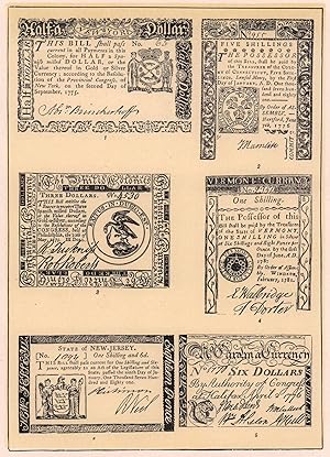 American Colonial Paper Money : 1. New York Province Half-dollar. 1775. 2. Connecticut Colony 5 S...
