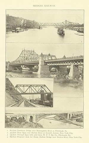 BRIDGES, RAILWAY. 1. 812-foot Cantilever Bridge over Monongahela River at Pittsburgh, Pa, 2. 415-...