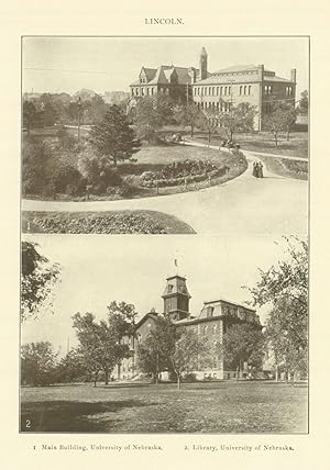 LINCOLN. 1. Main Building, University of Nebraska. 2. Library, University of Nebraska.