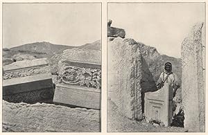 Vine-Pattern carvings on fallen blocks, Palmyra; Stone door, Palmyra