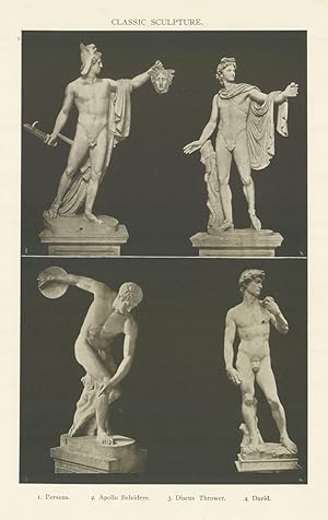 CLASSIC SCULPTURE. 1. Perseus. 2. Apollo Belvidere. 3. Discus Thrower. 4. David.