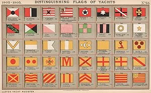 Seller image for Distinguishing Flags of Yachts - Atalanta - La Sirene - Albatros - Bing Bing Kaemka - Oceana - Kishamis - Yucca - Brent Edwina Kathleen - Mimosa - Javelin - Eda - Rhoda Rhosyn Piccaniny - Sunset - Flying Scud - St. Agnes Tweeny - Una - Nepenthe - Mimosa - Daffodil - Irmgard - Primrose Viking - Werewolf - Ellen - Vill-U-An - Fanny - Lhasa - Betty - Squaw Varuna - Aureole Diademe - Pleiad - Arlequin - Arethusa - Flat Fish - Mirza - Annasona - Flame - Meeuw - Sweetheart for sale by Antiqua Print Gallery