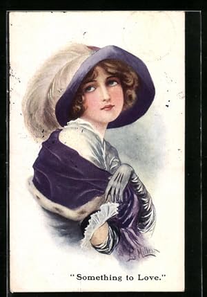 Bild des Verkufers fr Knstler-Ansichtskarte sign. L. Miller: Something to Love, Junge Dame mit Hut zum Verkauf von Bartko-Reher