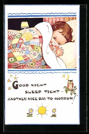 Bild des Verkufers fr Knstler-Ansichtskarte Mabel Lucie Attwell: Good night sleep tight - another nice day to-morrow!, Owl zum Verkauf von Bartko-Reher