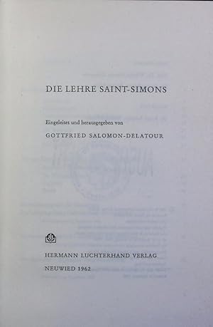 Bild des Verkufers fr Lehre Saint-Simons. Politica ; 7. zum Verkauf von Antiquariat Bookfarm