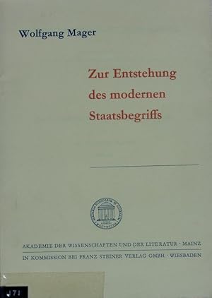 Bild des Verkufers fr Zur Entstehung des modernen Staatsbegriffs. Abhandlungen der Geistes- und Sozialwissenschaftlichen Klasse ; 1968,9. zum Verkauf von Antiquariat Bookfarm