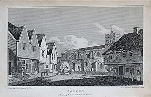 LONDON CHIPPING BARNET TOWN CENTRE & CHURCH Copper Engraved Antique Print 1803