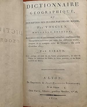 Dictionnaire Geographique ou Description des Quatre Parties du Monde