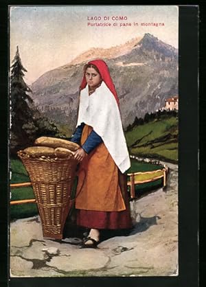 Cartolina Lago di Como, Portatrice di pane in montagna