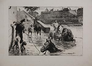 Bild des Verkufers fr Bad der Pferde in der Seine. Radierung. zum Verkauf von Antiquariat  Braun
