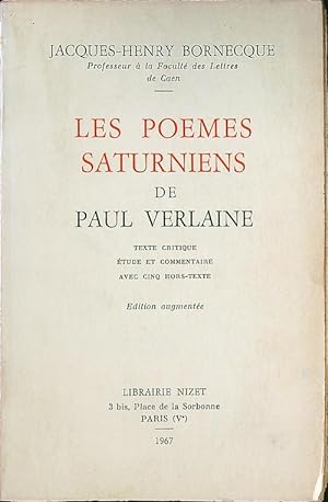 Bild des Verkufers fr Les poemes saturniens de Paul Verlaine zum Verkauf von Librodifaccia