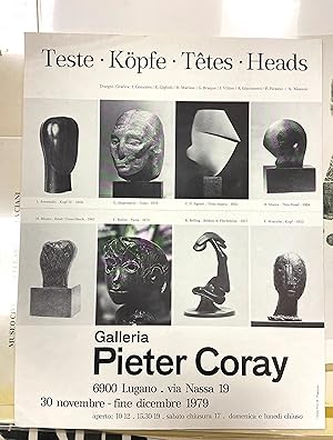 Imagen del vendedor de TESTE - KPFE - TETES - HEADS : Galleria Pieter Coray, Via Nassa 19 6900 Lugano - 30 novembre-fine dicembre 1979 - 37 x 48 cm POSTER a la venta por ART...on paper - 20th Century Art Books