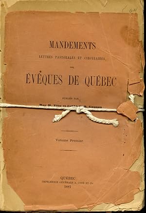 Bild des Verkufers fr Mandements Lettres Pastorales et circulaires des vques de Qubec / Volume premier zum Verkauf von Librairie Le Nord