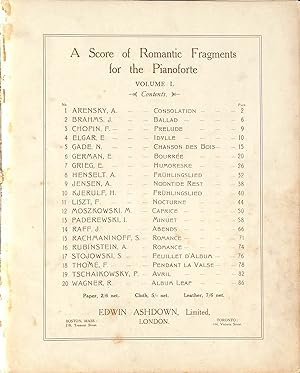 Bild des Verkufers fr A Score of Romantic Fragments for the Pianoforte zum Verkauf von WeBuyBooks