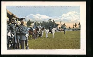 Postcard Bogotá, El Presidente de la República revista al ejército en el Campo de Marly