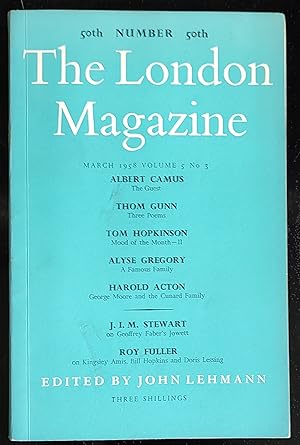 Seller image for London Magazine March 1958 / Harold Acton "George Moore and the Cunard Family" / Albert Camus "The Guest" / Thom Gunn 3 poems / Tom Hopkinson "Mood of the Month - II" / Alyse Gregory "A Famous Family" / Donald Wetzel "Behind the Moon" for sale by Shore Books