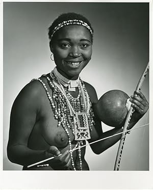 [Original Gelatin Silver Print Portrait Photograph of a Zulu Tribeswoman with Musical Instrument]