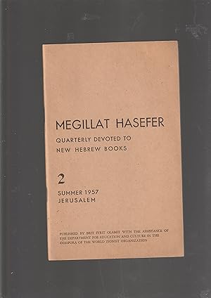 Bild des Verkufers fr Megilat Ha-Sefer 2/ Megillat hasefer, quarterly devoted to Hebrew books 2. Jerusalem, Summer 1957 zum Verkauf von Meir Turner