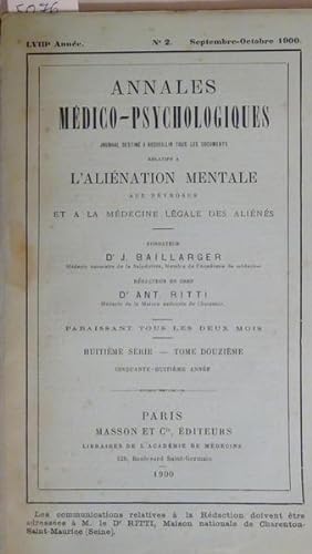 Image du vendeur pour Annales mdico-psychologiques n 2 Septembre - Octobre 1900 mis en vente par PRISCA
