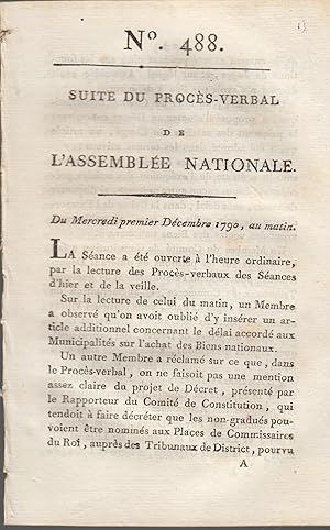 Seller image for Suite du procs -Verbal de L'Assemble Nationale. Du Mercredi premier Dcembre 1790, au matin. N 488 for sale by PRISCA