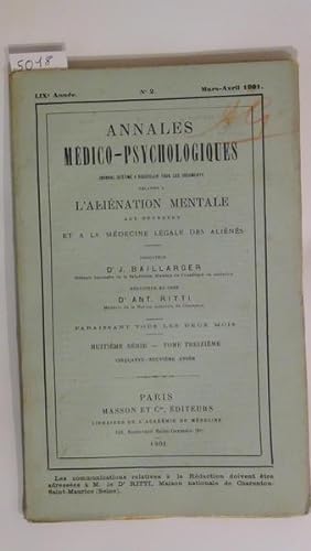 Imagen del vendedor de Annales mdico-psychologiques n 2 Mars - Avril 1901 a la venta por PRISCA