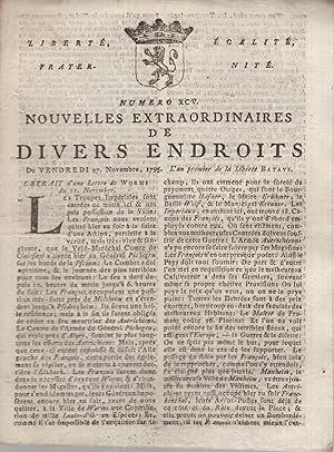 Seller image for Nouvelles extraordinaires de divers endroits numro XCV (MARDI 27 NOVEMBRE 1795) - - Bien complet du Supplment for sale by PRISCA