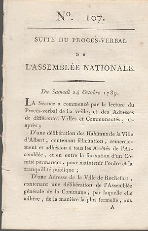 Seller image for Suite du Procs -Verbal de L'Assemble Nationale. Du Samedi 24 Octobre 1789. N 107 for sale by PRISCA