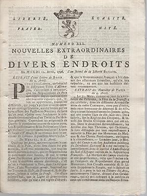 Seller image for Nouvelles extraordinaires de divers endroits numro XXX (MARDI 12 avril 1796) - - Bien complet du Supplment for sale by PRISCA