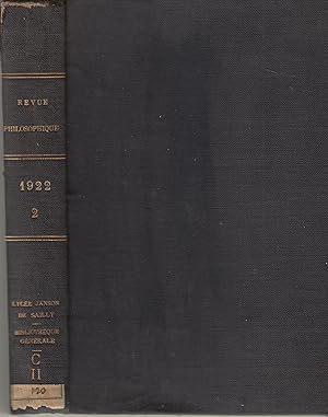 Imagen del vendedor de Revue philosophique de la France et de l'tranger quarante-septieme anne juillet dcembre 1922 a la venta por PRISCA