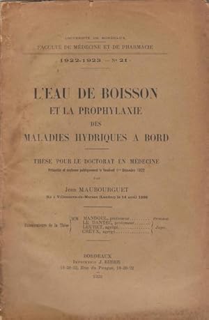 Seller image for L'Eau de boisson et la prophylaxie des maladies hydriques  bord for sale by PRISCA