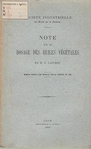 Seller image for Note sur le dosage des huiles vgtales for sale by PRISCA