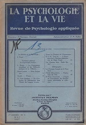 Seller image for La Psychologie et la vie. 1re Anne, N3, Mai 1927 for sale by PRISCA